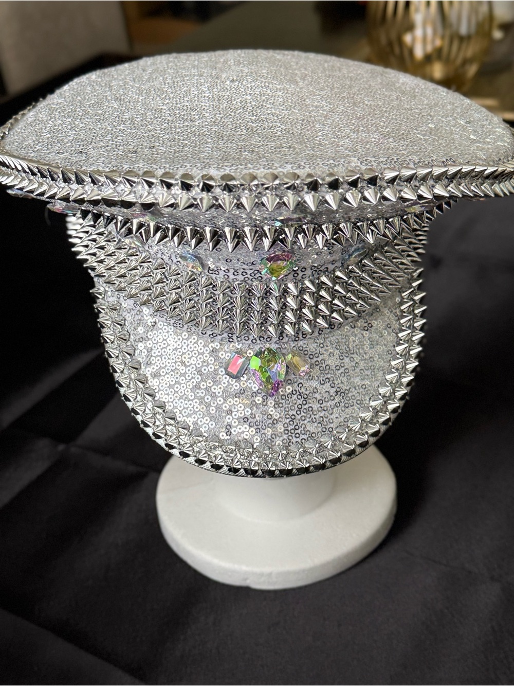 Silver Sequin Spike-Trim Statement Cap - Women Accessories